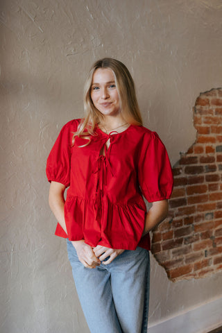 Tie Front Shirt, Red