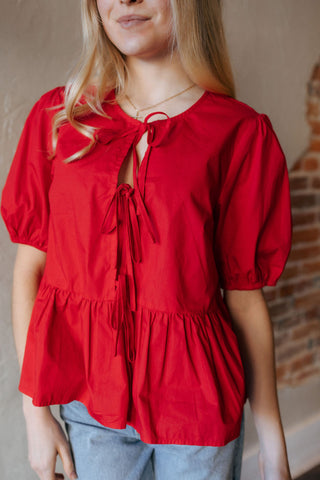 Tie Front Shirt, Red