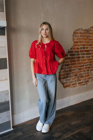 Tie Front Shirt, Red