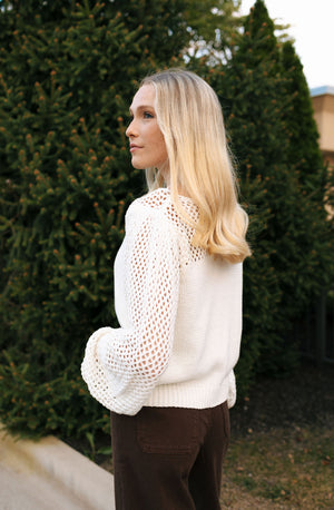 Mesh Top Sweater, Ivory