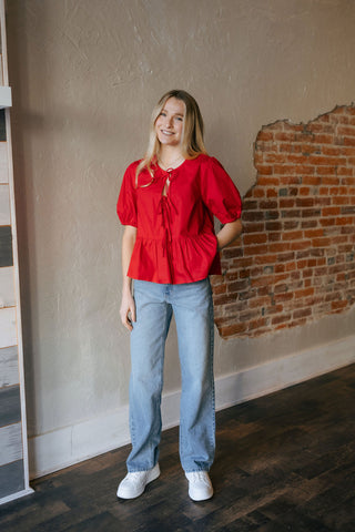 Tie Front Shirt, Red