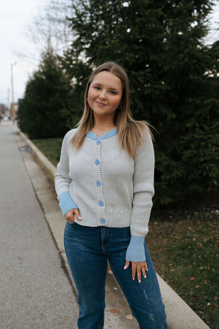 Colorblock Cardigan, Gray