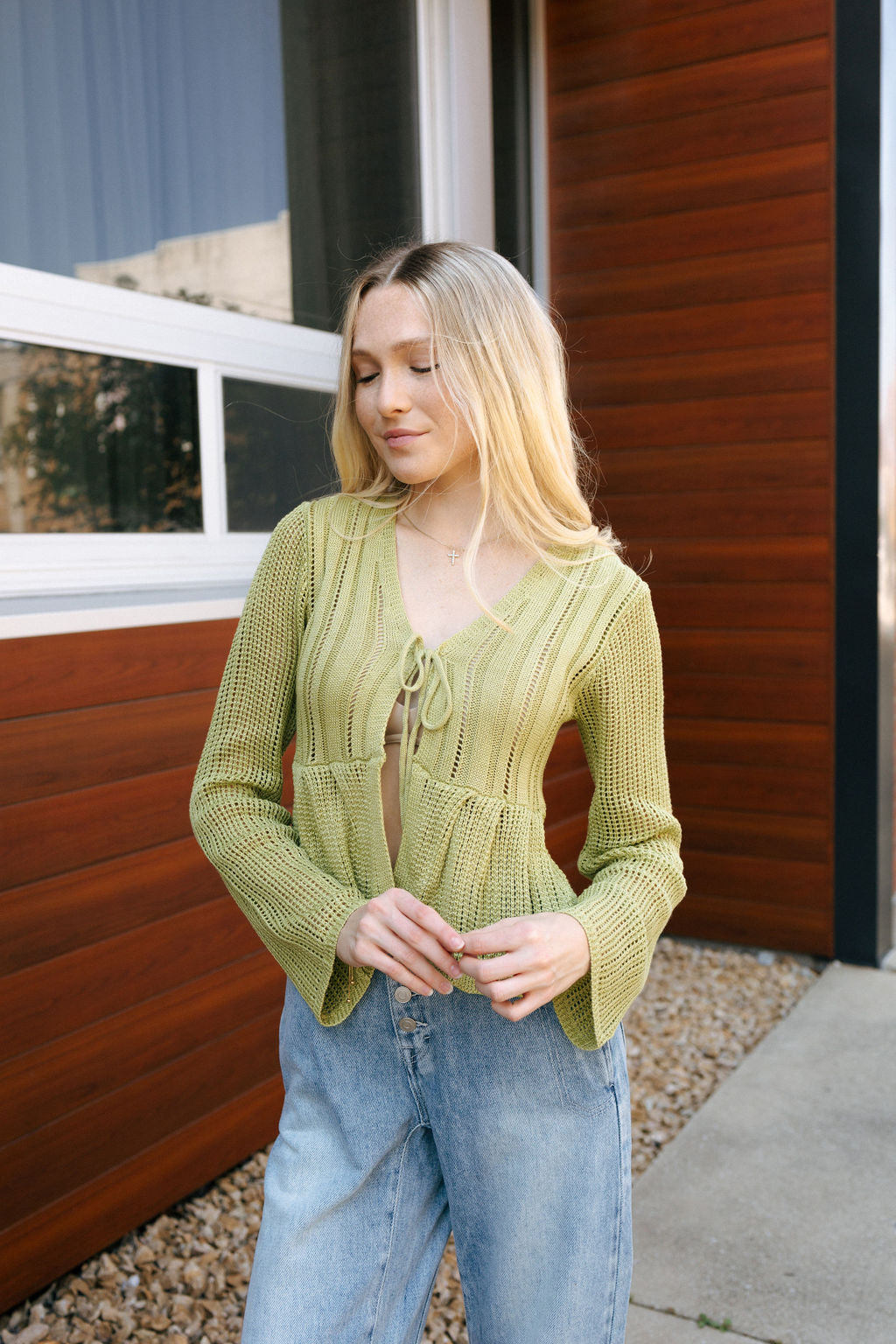 Open Crochet Cardigan, Green