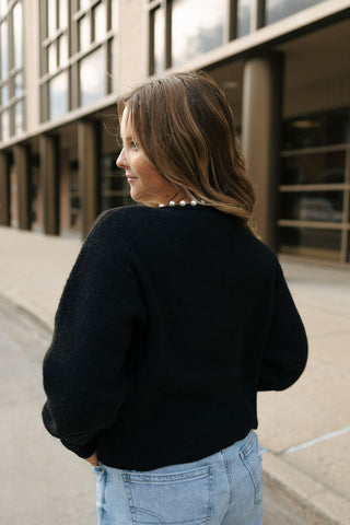 Pearl Trim Cardigan, Black *final sale