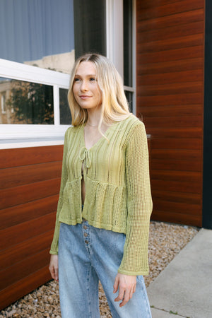 Open Crochet Cardigan, Green