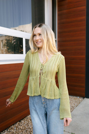 Open Crochet Cardigan, Green