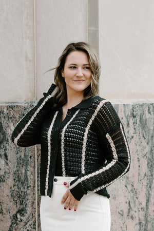 Collared Stripe Sweater, Black
