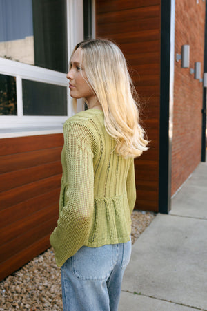 Open Crochet Cardigan, Green