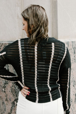 Collared Stripe Sweater, Black