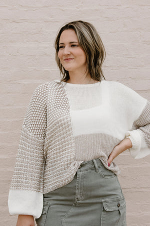 Colorblock Sweater, Taupe