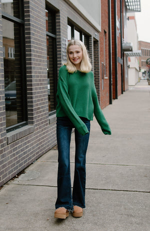 Relaxed Crop Sweater, Green