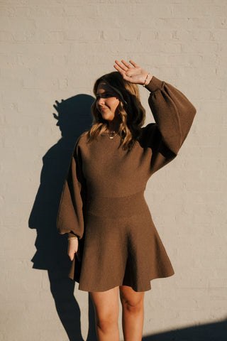 Balloon Sweater Dress, Mocha *final sale