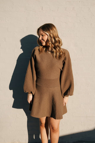 Balloon Sweater Dress, Mocha *final sale