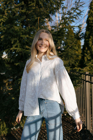 Floral Jacquard Top, White