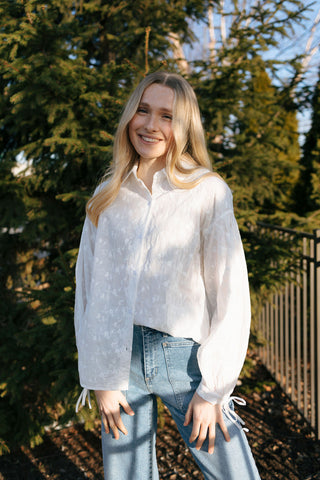 Floral Jacquard Top, White