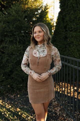 Sleeveless Cord Dress, Brown