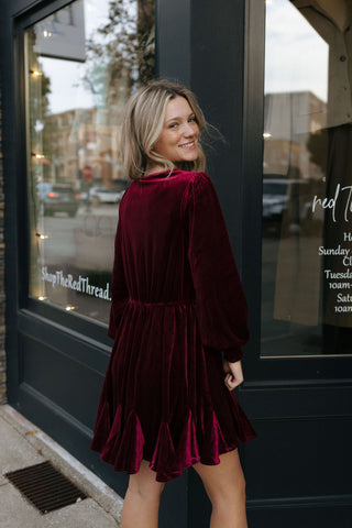 Velvet Mini Dress, Burgundy *final sale