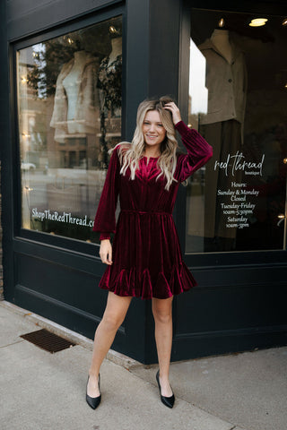 Velvet Mini Dress, Burgundy *final sale