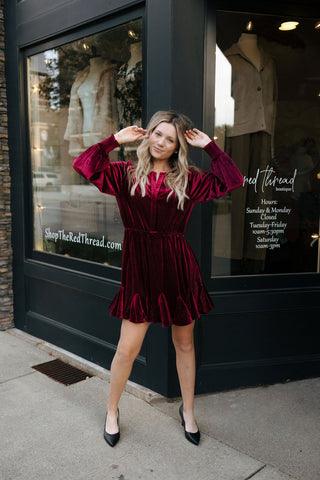 Velvet Mini Dress, Burgundy *final sale