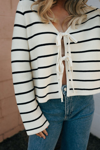 Tie Front Sweater, Stripe *final sale