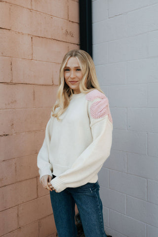 Bow Shoulder Sweater, Blush