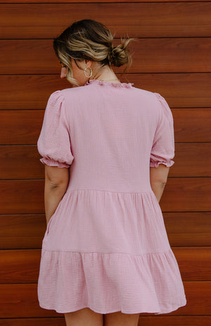 Crinkle Gauze Dress, Pink
