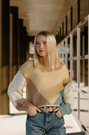 Colorblock Knit Sweater, Yellow