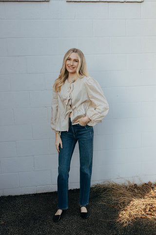 Stripe Woven Bow Top