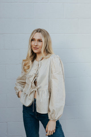 Stripe Woven Bow Top