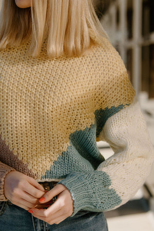 Colorblock Knit Sweater, Yellow