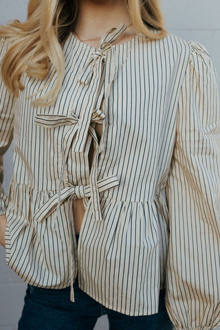 Stripe Woven Bow Top