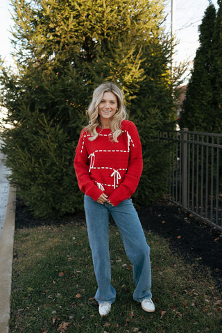 Bow Sweater, Red/White