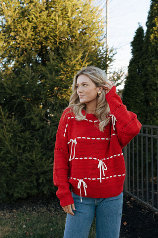 Bow Sweater, Red/White