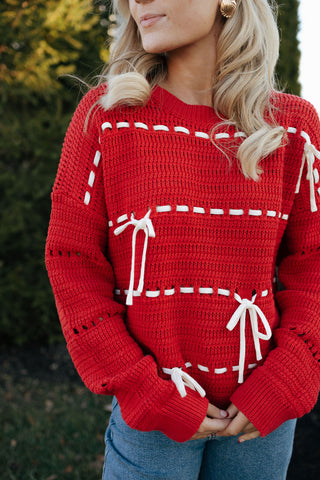 Bow Sweater, Red/White