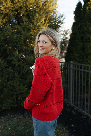 Bow Sweater, Red/White