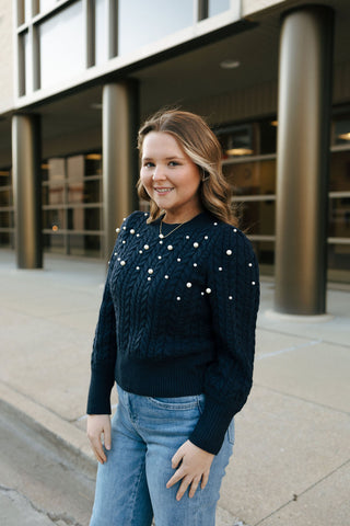 Pearl Top Sweater, Navy *final sale