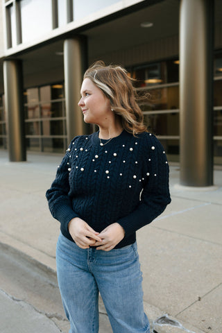 Pearl Top Sweater, Navy *final sale