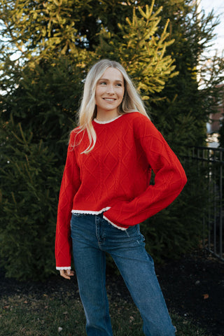 White Trim Sweater, Red