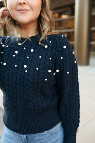 Pearl Top Sweater, Navy *final sale