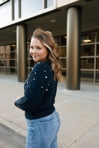 Pearl Top Sweater, Navy *final sale