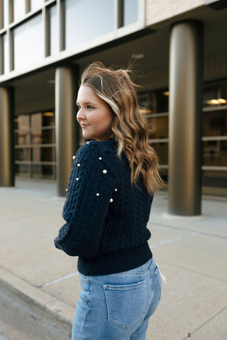 Pearl Top Sweater, Navy *final sale