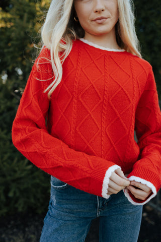 White Trim Sweater, Red