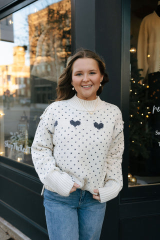 Heart Pattern Sweater, Cream/Blue