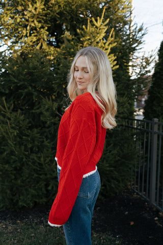 White Trim Sweater, Red