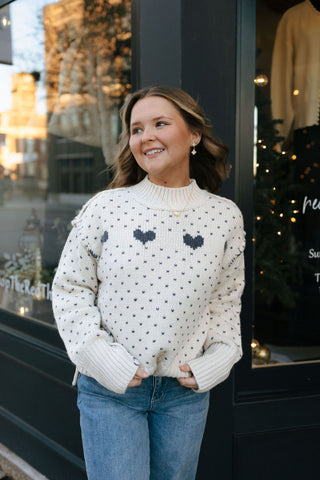 Heart Pattern Sweater, Cream/Blue