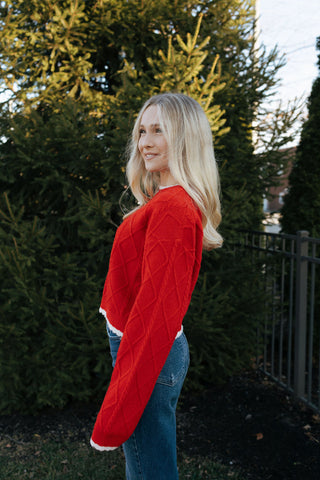 White Trim Sweater, Red