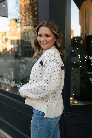 Heart Pattern Sweater, Cream/Blue