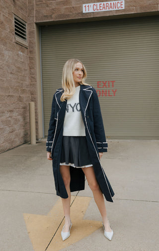 Lace Trim Trench Coat, Navy