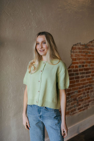 Short Sleeve Cardigan, Lime