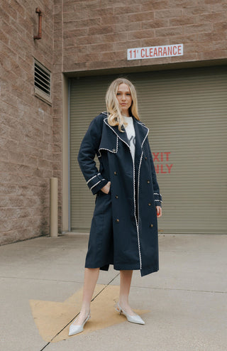 Lace Trim Trench Coat, Navy